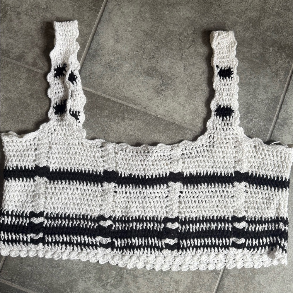 Free People Black and White Crochet Crop Top